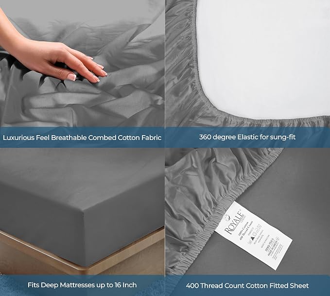 Royale Linens 400 Thread Count 100% American Grown Cotton Fitted Sheet Full Size - Image 5