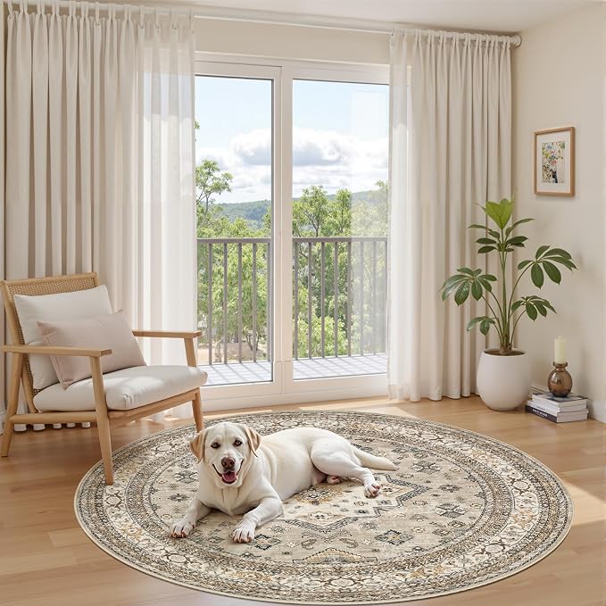 6ft Round Vintage Living Room Area Rug - Image 7