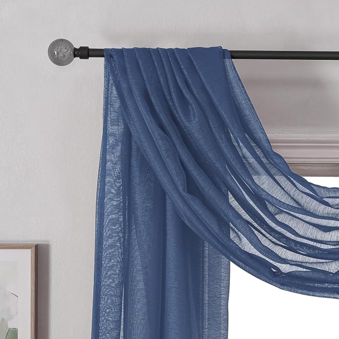 DONREN Semi Sheer Panel Curtains Scarf-Home Decor Window Sheer Valance Voile - Image 5