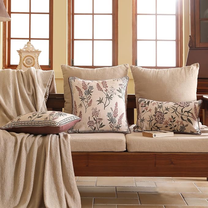 ISAENNE Design Linen Vintage Throw Pillow Covers 18"x18" Pack of 2, Square - Image 6