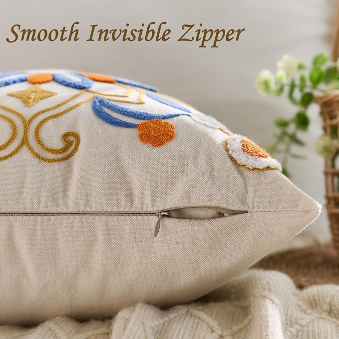 Embroidered Throw Pillow Cover 18x18 Classic Boho Floral Pattern Pillows Cover - Image 3