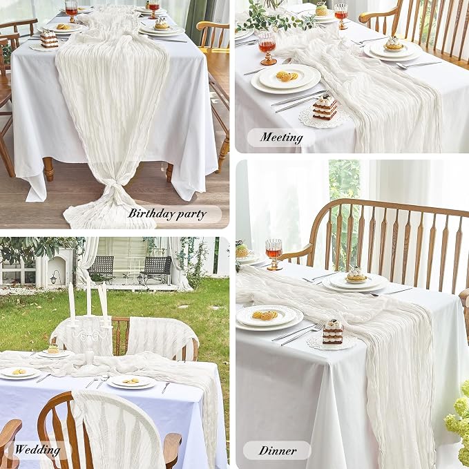 IVAPUPU 2 Pcs Cheesecloth Table Runner - 10ft Ivory White Boho Gauze Cheese - Image 6