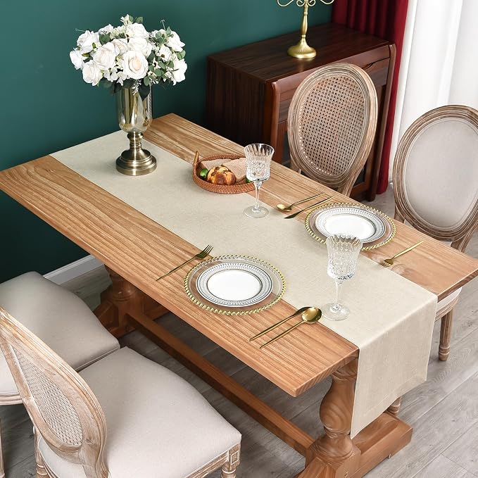 NEWISHER Farmhouse Rustic Table Runner Solid Beige Rectangular Table Runners - Image 3