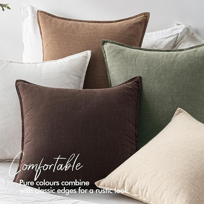 EMEMA Throw Pillow Covers Decorative Linen Pillow Covers 20x20 Inch Light Olive - Image 2