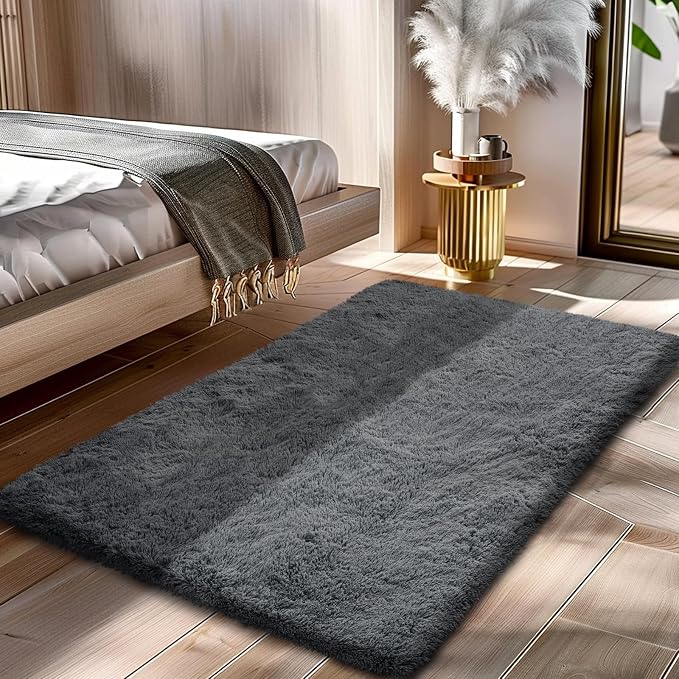 Fluffy Rug Shaggy Area Rug, Dark Grey 2x4 Area Rugs by Yongyangjuxi