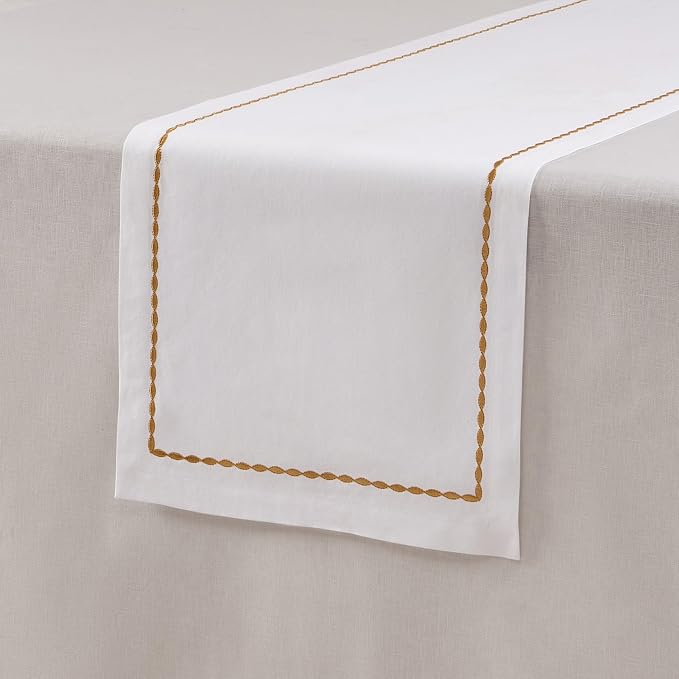Home Ekaa Cotton Linen Table Runner 90 Inches Long – Motif Embroidery White - Image 4