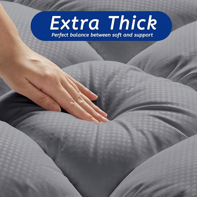 MATBEBY Extra Thick Twin Mattress Topper, Dark Grey, Breathable, Quilted Fitted - Image 4