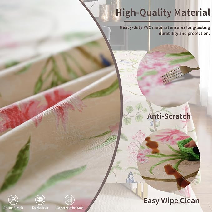Square Table Cloth, 100% Waterproof Tablecloth Oil Proof Spill Proof Vinyl - Image 5