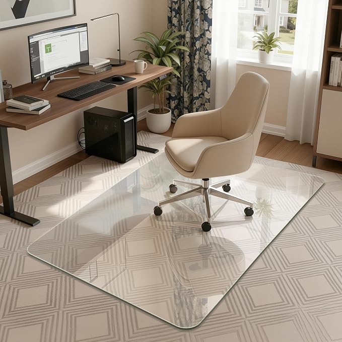 Antok Tempered Glass Chair Mat, Heavy Duty 0.2" Desk Chair Mat - Image 2