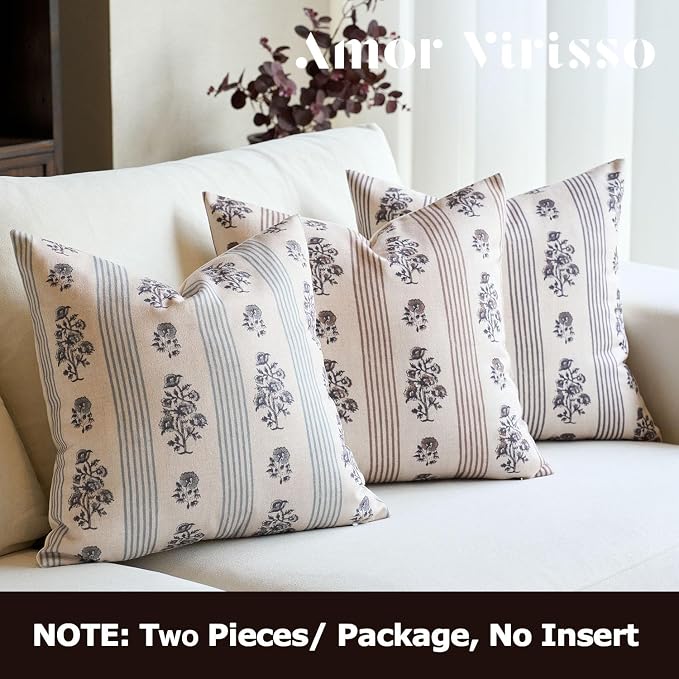 Amor Virisso Floral Throw Pillow Covers 18x18 Set of 2 Block Print Pillow - Image 4