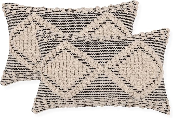 REDEARTH · Boho Textured Throw Pillow Cushion Covers- Lumbar Woven Tufted by REDEARTH