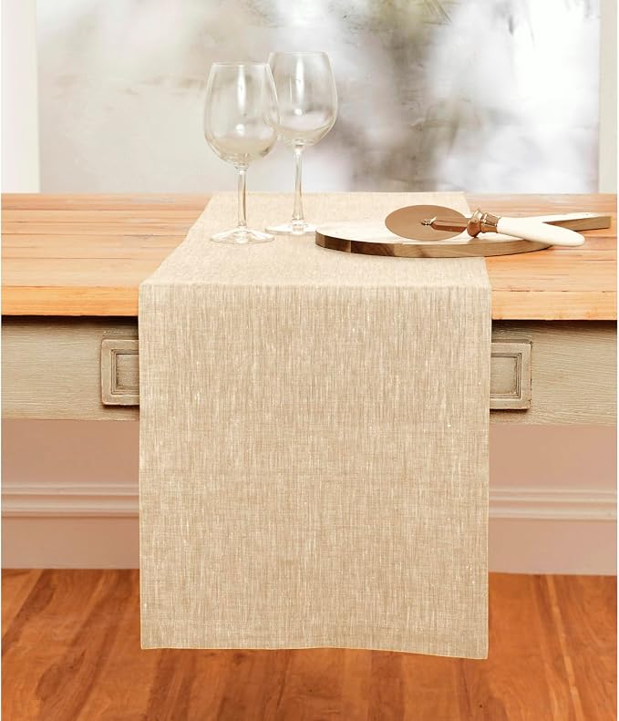 Solino Home Linen Champagne Beige Table Runner 108 Inches Long - Image 2