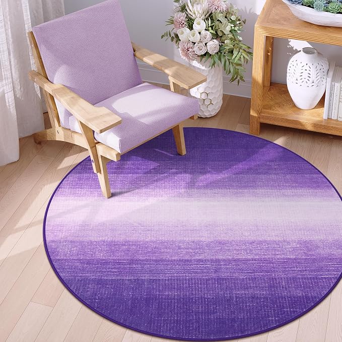 Wonnitar Modern Ombre Round Rugs 4ft, Washable Purple Bedroom Round Area Rug - Image 7