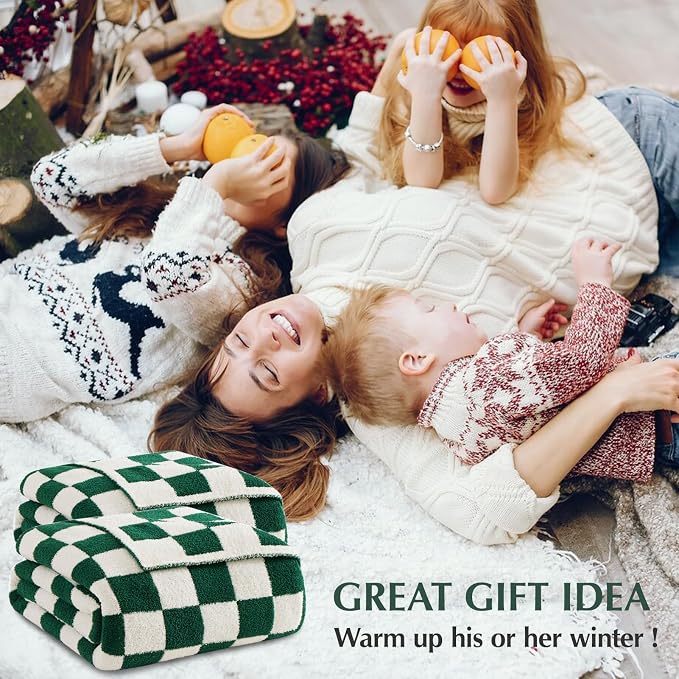 WRENSONGE Checkered Throw Blanket, Avocado Green Soft Cozy Fluffy Warm Hand - Image 7