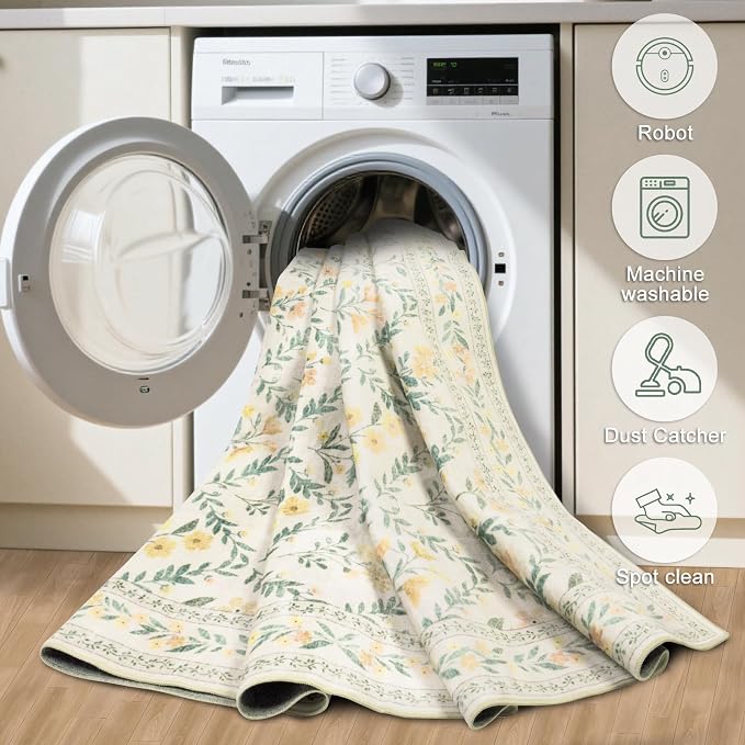 10x14 Area Rugs for Living Room: Floral Washable Rug Vintage Large Soft Boho - Image 5