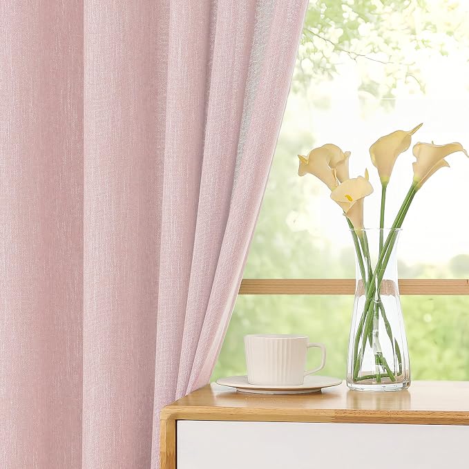 Simplebrand Blush Faux Linen Textured Semi Sheer Curtains 72 Inches Long 2 - Image 4