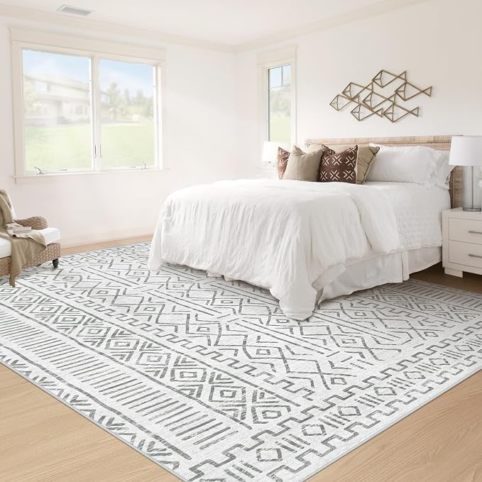 6x9 Area Rug Living Room: Washable Boho Geometric Moroccan Rug Neutral Modern - Image 5