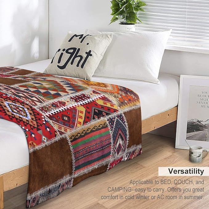 Southwest Aztec Throw Blanket, Native Bohemian Retro Patchwork Traditional - Image 5