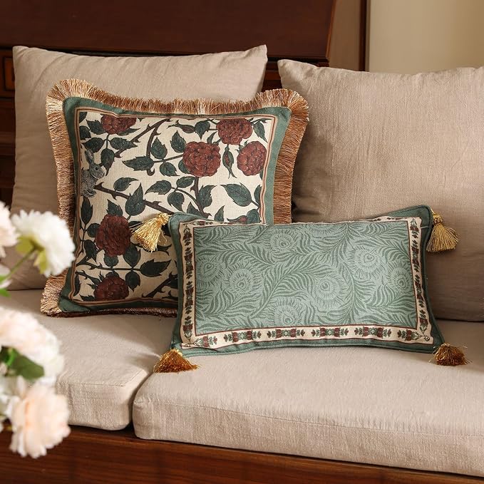 patdrea Designer Throw Pillow Covers Set of 2, French Elegant Green Linen - Image 4