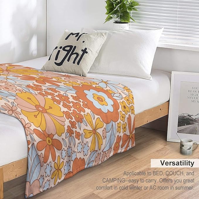Retro 70s Floral Blanket, Hippie Summer Groovy Flower Power Flower Boho Print - Image 5