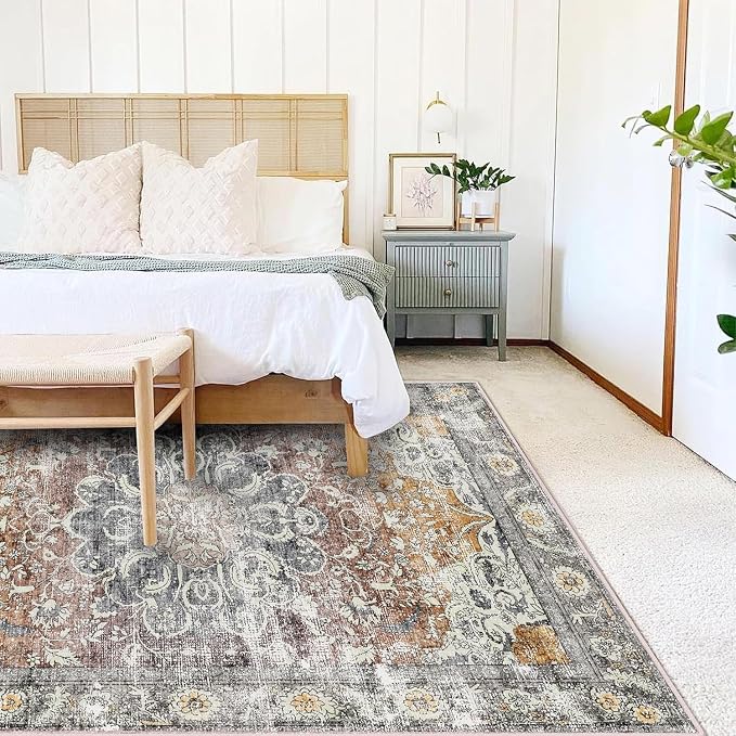Area Rug 10x14 Washable Taupe Vintage Traditional Mat Distressed Indoor - Image 2