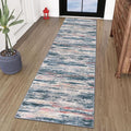 2x8 Modern Abstract Runner Rug for Hallways, Teal Blue Peach Gray Multi Super by SiiloomRug