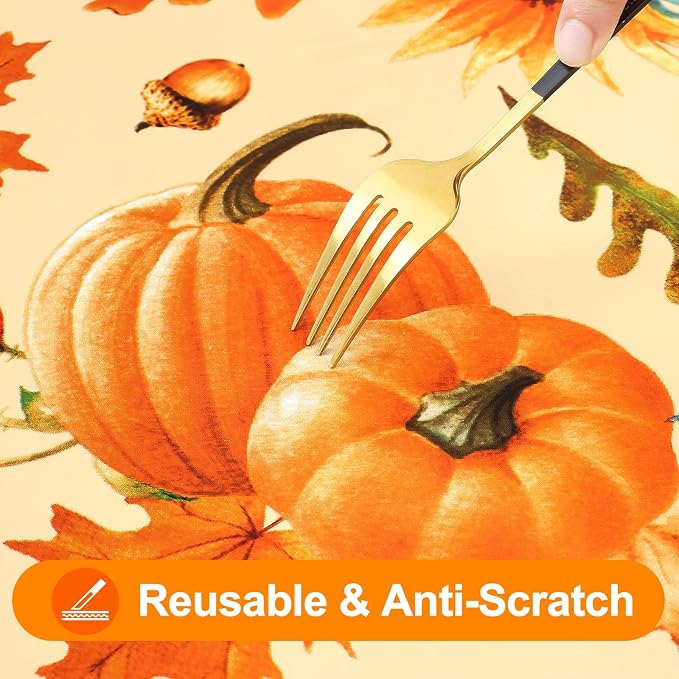 Smiry Plastic Thanksgiving Tablecloth, Sunflower & Pumpkin Waterproof Elastic - Image 5