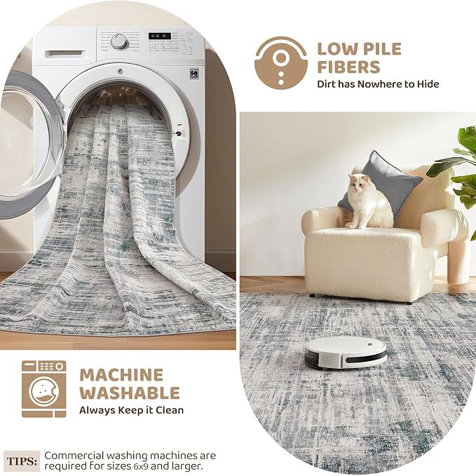 Area Rug for Living Room: 10x14 Washable Neutral Abstract Modern Soft Rugs Non - Image 7
