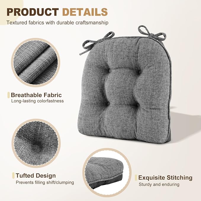 downluxe Indoor Chair Cushions for Dining Chairs, Tufted Overstuffed Textured - Image 5