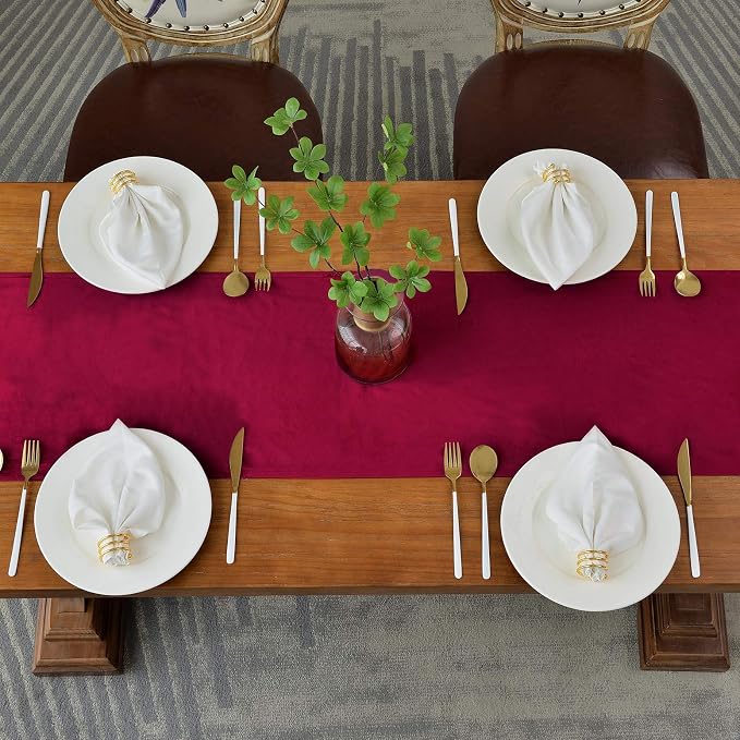 BALCONY & FALCON Velvet Table Runner 14"x95" Red Luxury Machine Washable - Image 3
