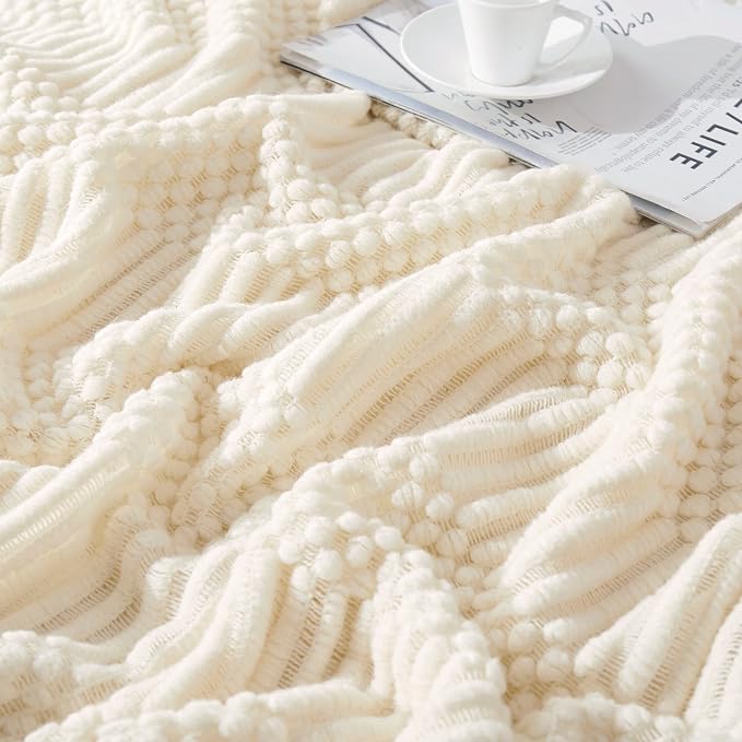 Off White Knitted Throw Blankets - Image 6