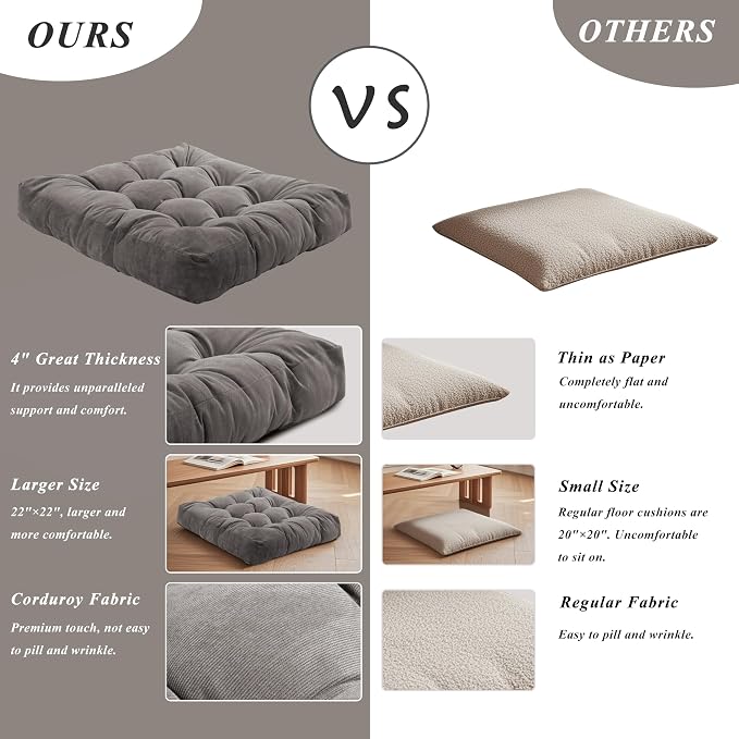 Meditation Floor Pillow 22×22 Inch 2 Pack Large Floor Cushions - Image 5