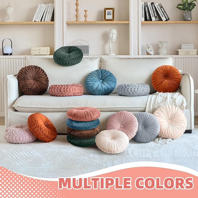 2 Pcs Round Throw Pillows Pleated Velvet Pumpkin Round Pillows Floor Cushion - Image 5