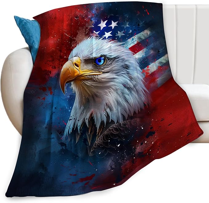 American Flag Bald Eagle Throw Blanket Patriotic Print Blankets Gifts Couch by feorafei