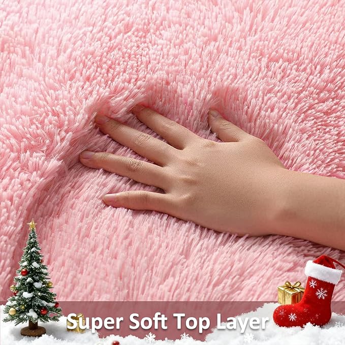 Ophanie Pink Round Rug for Bedroom Girls, Kids Fluffy Kawaii Fuzzy Shag Circle - Image 3