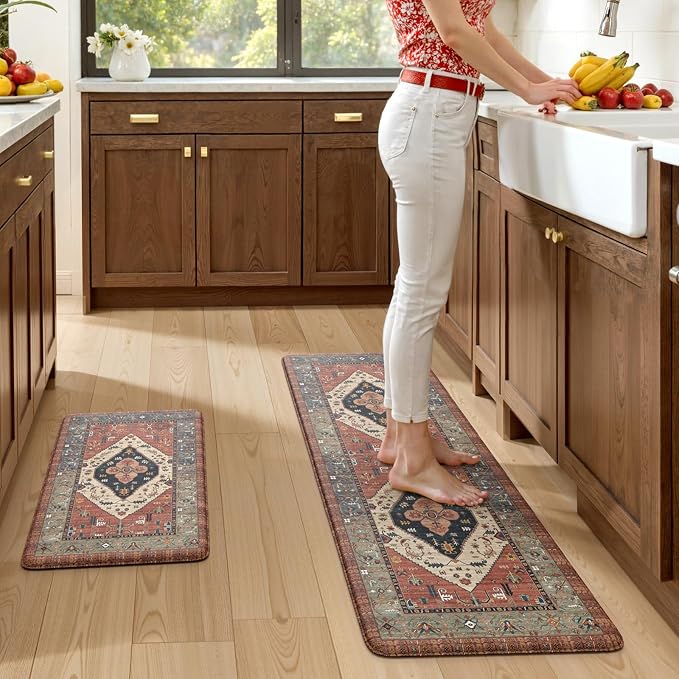 KIMODE Anti Fatigue Kitchen Mats, Boho Vintage Kitchen Rugs Sets of 2, Non Slip - Image 7
