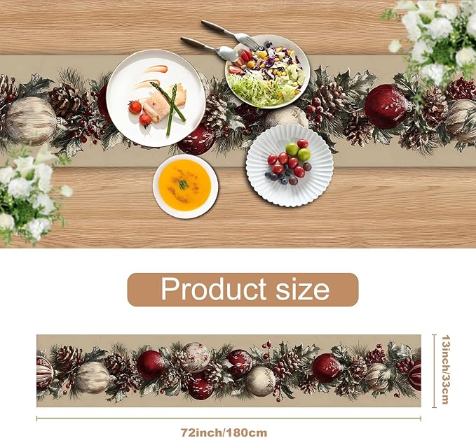 Elegant Red and White Christmas Table Runner – 13x72 Inch Holiday Table Decor - Image 3