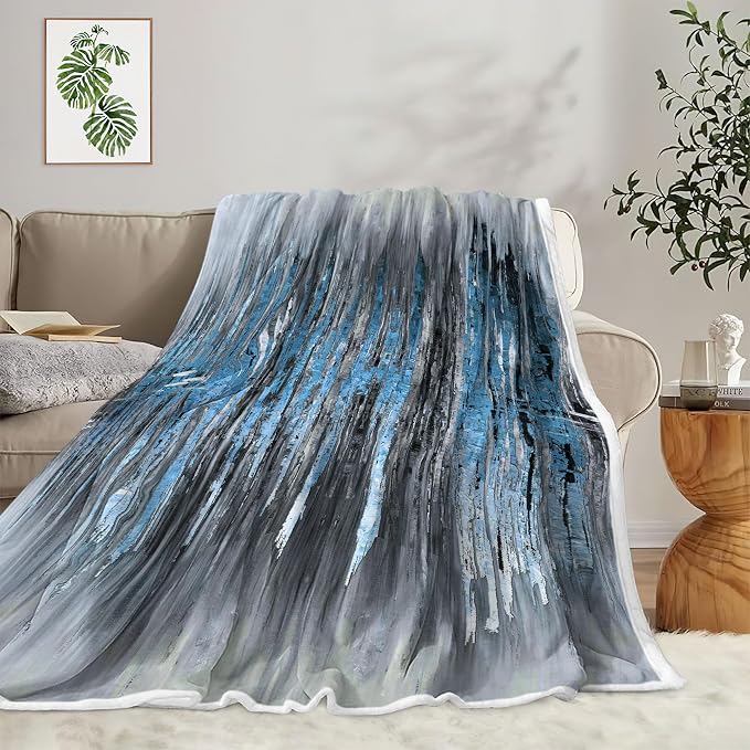 Abstract Throw Blankets, Modern Blue Gold CrackNon Cozy Warm Bed Couch Blanket - Image 2