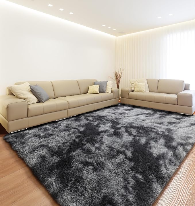 ONASAR 8x10 Area Rugs for Living Room, Tie-Dyed Dark Grey Fluffy Shag Large - Image 6