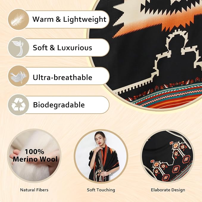 DANA XU 100% Merino Wool Extra Large Pashmina Blanket Travel Scarf Cashmere Wrap - Image 3