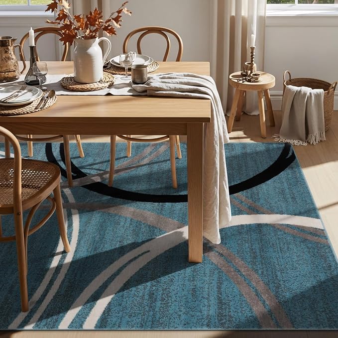 Rugshop Modern Wavy Circles Design Area Rug, Fade-Resistant Carpet - Image 9