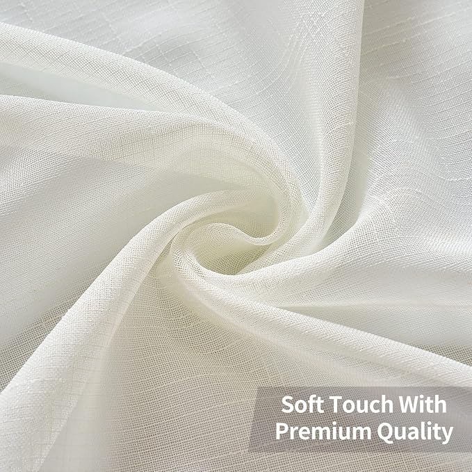 MIULEE 2 Panels Natural Linen Look Textured Sheer Curtains Elegant Solid Ivory - Image 6
