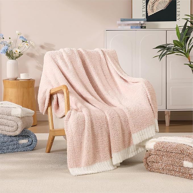 WRENSONGE Throw Blanket Cationic Dyeing Pink Soft Cozy Fluffy Warm Hand Made - Image 3