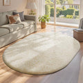 Ophanie 4x6 Oval Ivory Rugs for Bedroom Living Room, Fluffy Fuzzy Furry Carpet by Ophanie