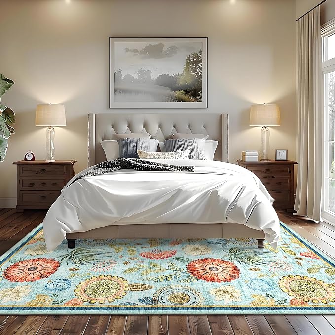GarveeHome 4x6 Floral Washable Area Rug: Large Living Room Area Rug - Image 3