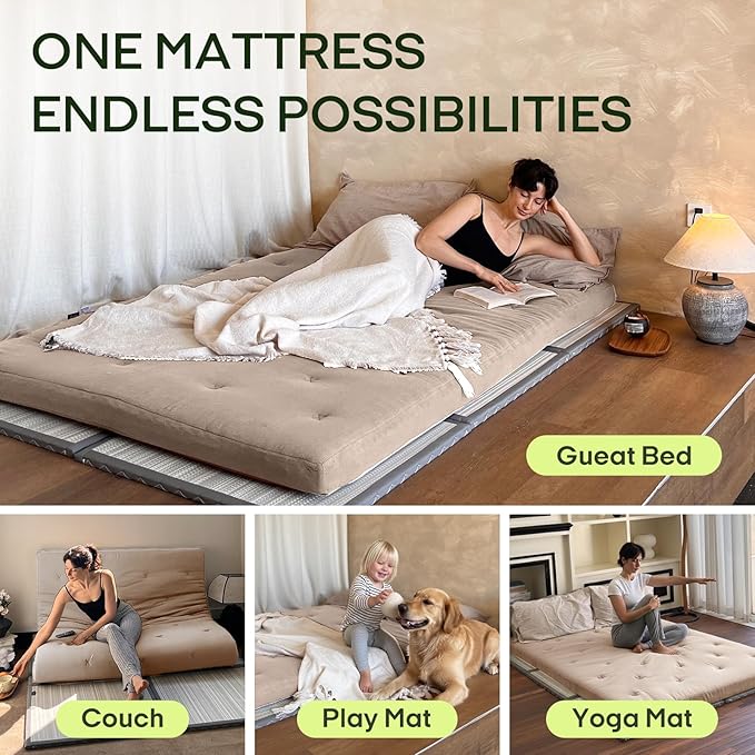 ZonLi Japanese Floor Futon Mattress Twin Size 75"x 39", 100% Cotton Cover 4'' - Image 5