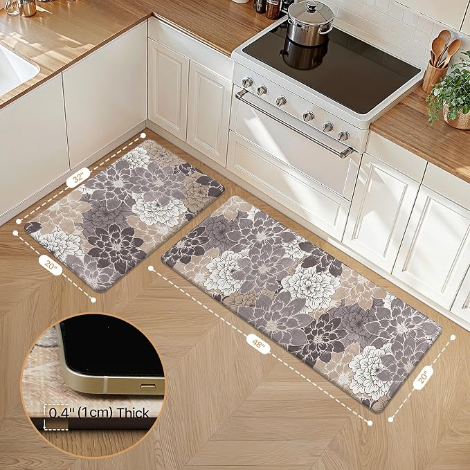 GENIMO Kitchen Mats for Floor 2PCS, Cushioned Anti Fatigue Kitchen Rugs Floral - Image 2