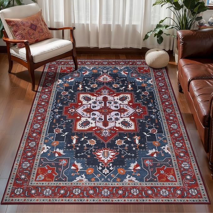 Tangsoo Oriental Red Rug 4x6 Washable Vintage Rugs Non Slip Indoor, Distressed - Image 2