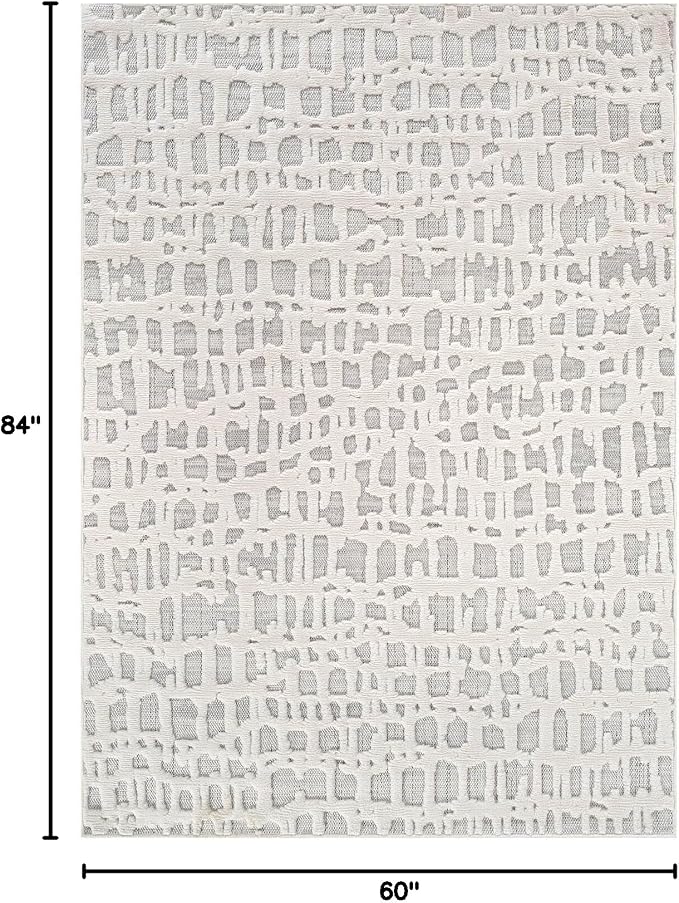 Beverly Rug Micro Loop Area Rug Gray/White 5x7 Abstract Modern Luxury Irregular - Image 2