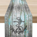 Nautical Anchor Table Runner, Retro Coastal Ship Anchor Wooden Plank Vintage by Unknown